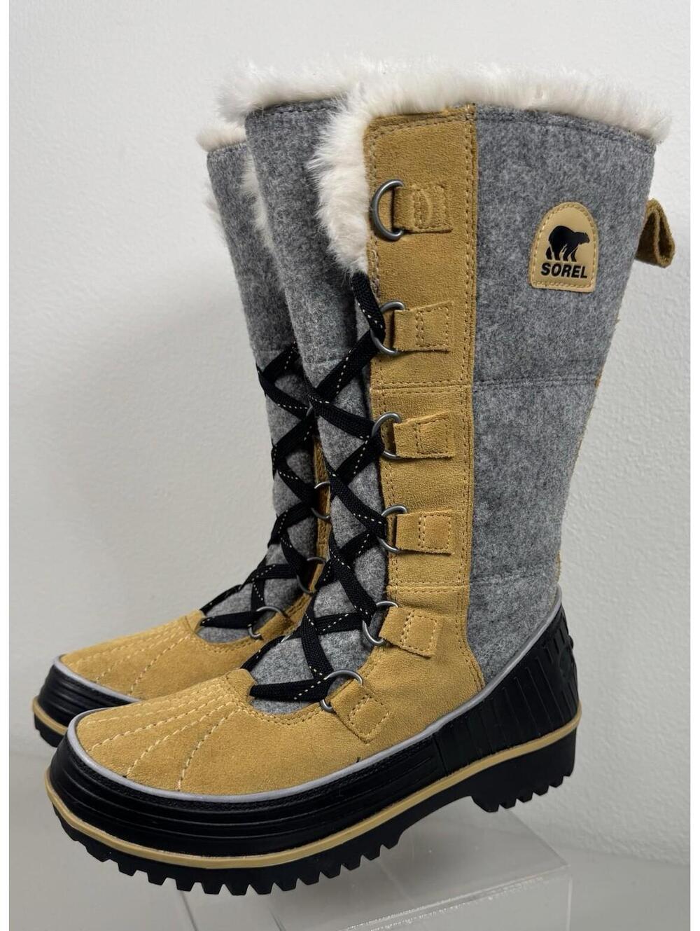 Sorel Womens Tivoli High II Tan Suede Faux Fur Waterproof Snow Boots Size 7